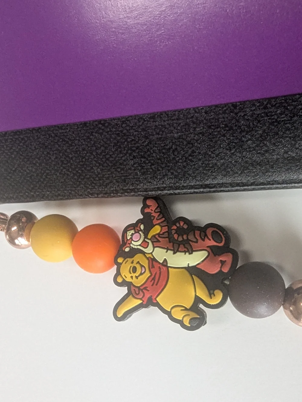 Hand Crafted Disney  Bookmark Pooh Bear Tigger Charm Beaded Orange Brown NEW